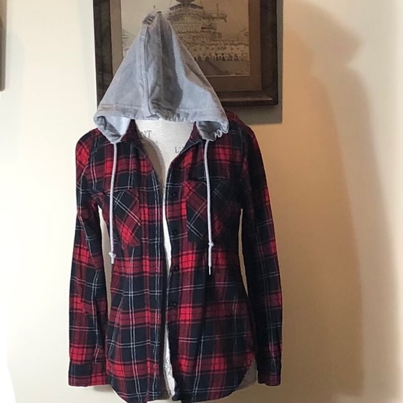 Polly & Esther Tops - Polly & Esther Shirt Button Down Red/Black Plaid M